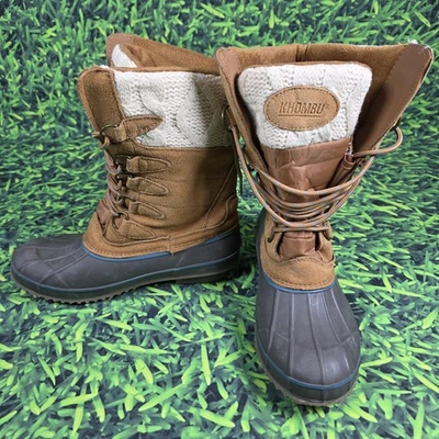 Khombu Boots Womens Size 8M Brown Tan Cozy Winter Duck Lace Up Waterproof Shoes - Image 1 of 4