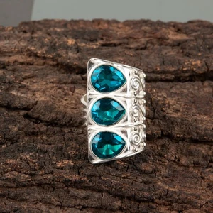 Apatite Gemstone 925 Sterling Silver Ring Handmade Jewelry Ring Gift For Wife - Picture 1 of 3