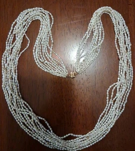 Vintage 10 Strang Süßwasser Perlen Halskette 14k Massiv Gold Verschluss und Perlen 30" - Bild 1 von 12