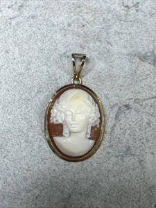 AMEDEO SCOGNAMO 14K Gold Italien geschnitzte Muschel Kamee Brosche Anhänger Anstecknadel D58 - Bild 1 von 9
