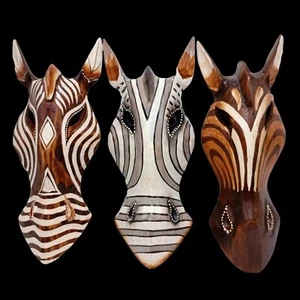 Head Horse Hand Carved Animal Wood Mask Wall Decor Sculpture 10 inches Set 06 - Picture 1 of 13