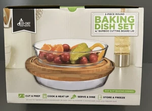 Juego de 2 platos redondos para hornear Eco + Chef tapa de tabla de cortar de bambú 9,5 y 11 REGALO - Imagen 1 de 8