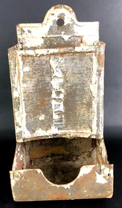 Vintage Match Holder Tin Farmhouse Shabby Chic Chippy Painted Rusty Antique 6" T - Picture 1 of 5