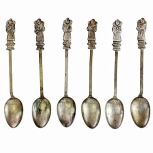 Antique Sterling Silver Spoons 925 Argent French Apostle Priest Monk Set of 6 - Picture 1 of 15