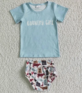 Infant: Country Girl Shirt Farm Print Bummies Set - Picture 1 of 4