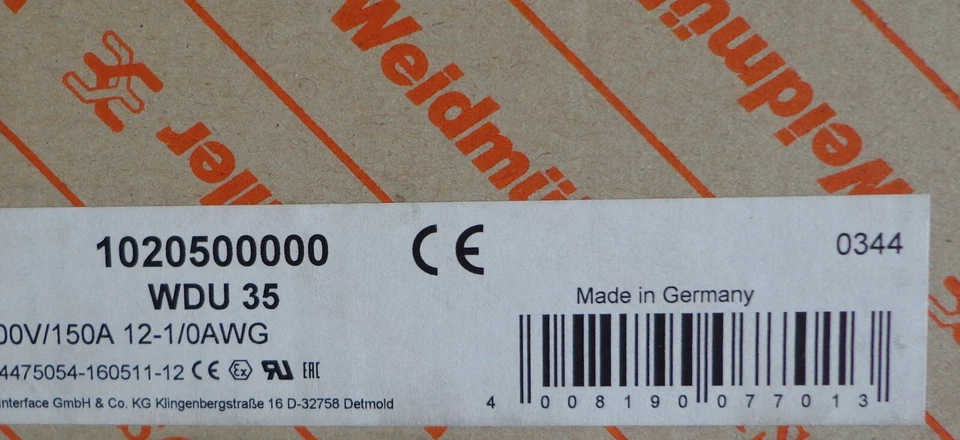 Weidmuller 1020500000 Terminal Block, WDU 35 Beige 12-1/0AWG, Brand new!! - Image 1 of 4