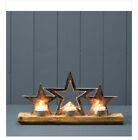 32cm Silver Stars Tealight Candle Holder Large Xmas Home Decor On Wooden Base