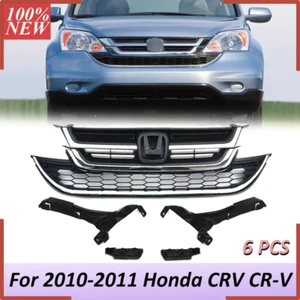 Upper Lower Chrome Grille + Bumber Headlight Brackets 6PCS For 2010-2011 CRV - Picture 1 of 16