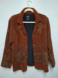 Citron Santa Monica Jacket Womens Medium rust Tapestry Button Front Embroidered - Picture 1 of 5