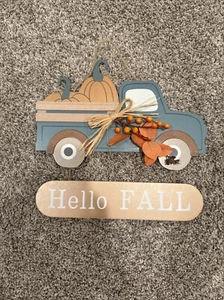 Fall Wall Decor HELLO FALL Wood Like Truck Farmhouse Sign- NEW - Picture 1 of 7