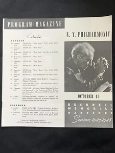 1947-48 Programma Bushnell Theater New York Filarmonica Musica Danza Play Hartford - Foto 1 di 5