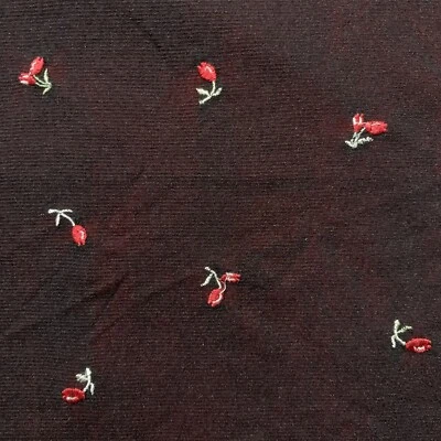 Red Floral Embroidered Black Stretch Mesh Fabric 4 Yards - Image 1 of 4