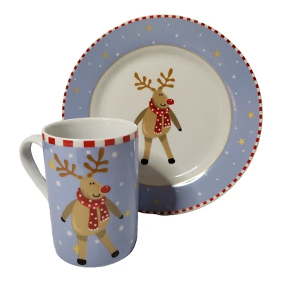 Kitsch Christmas Set Mugs 8 Piece Cake Slice Plates 3 Person Set Dessert Cake - Image 1 of 4