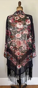 Soft Surroundings Rose Black Flamenco Topper Kimono Boho Gypsy Size Large - Picture 1 of 8