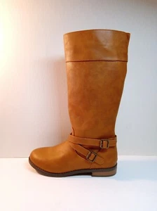 CAT & JACK Riding Boots Luz Brown 2 Buckle Knee High Low Block Heel Zip- Girls 5 - Picture 1 of 9
