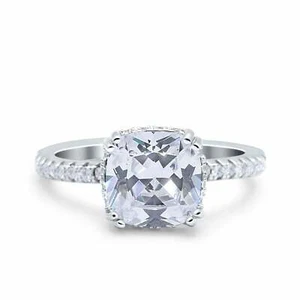 Half Eternity Art Deco Cushion Cut Wedding Bridal Ring CZ 925 Sterling Silver - Picture 1 of 18