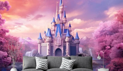 Baby искусства обои Magic розовый замок девочек комнаты большой настенные росписи эксклюзивный - Изображение 1 из 3