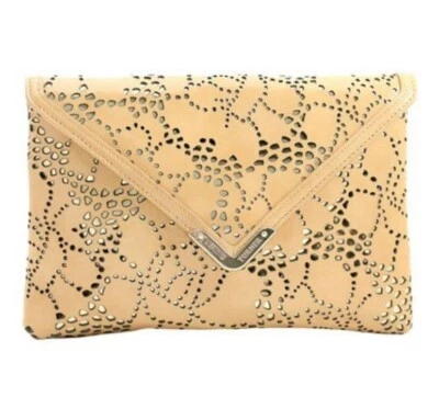 Elaine Turner Cream Bella Patent Leather Lazer Cut Envelope Clutch Purse - Image 1 of 4