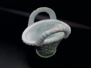 Akro Agate Glass 2 Handle Green and White Basket #07 - Picture 1 of 5