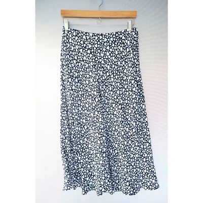 Falda Midi Tara Jarmon Paris Corazón Azul Marino Blanco Seda Viscosa San Valentín 40 M Foto 1 de 4