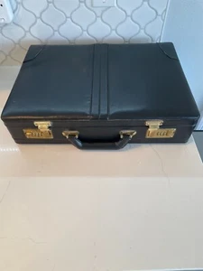 Briefcase Black Leather Brass Combination Lock Latches Attache Lap Top - Picture 1 of 7
