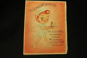 Vintage Krankenschwester Rx Flasche & Germ Get Well Karte 1940er Jahre von Grinnell - Bild 1 von 9