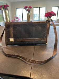 vintage Susan Gail brown snake purse LARGE 3 Pockets 2 Zipper Crossbody Strap - Picture 1 of 17