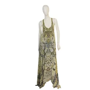 Camilla bedruckt & Perlen 100 % Seide ärmellos lang Sommer V-Ausschnitt Racerback Kleid - Bild 1 von 9