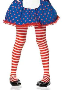 Child SZ L (7-10) Red & White Striped Stockings Tights Candy Cane/Raggedy Ann & - Picture 1 of 1