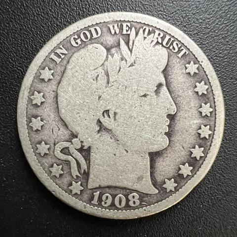 1908 O Barber Half Dollar 90% US Silver Coin 50c VG 17-031 Cover