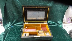 Antike Feldzug Kommode Schatulle Schmuck Nähen Schmuckkästchen Etui - Bild 1 von 19