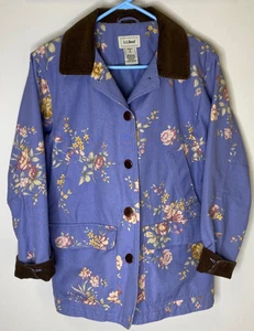 Vintage LL Bean Damen blau Blumen Cord Kragen Chore Mantel Scheune gesteppt M Petite - Bild 1 von 9
