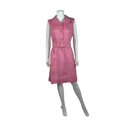 Vestido rosa vintage años 60 para mujer mediano mod estrás botones funda con cinturón Foto 1 de 4