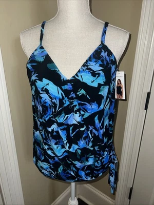 Top Tankini Magicsuit Azul Negro Floral Corbata Lateral Talla 8 NUEVO CON ETIQUETAS 6016740 Acolchado Foto 1 de 4