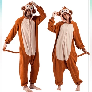 Brauner Affe Erwachsene Halloween Kostüm Outfit Knopfleiste Kapuze XL - Bild 1 von 10