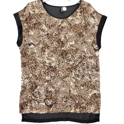 Разделенный H & M коричневая рубашка чистый блузка леопард печать короткая крышка рукава женщин 4 - Изображение 1 из 4