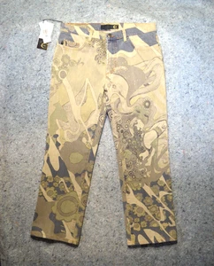 INSANE Just Cavalli "Forest Nymph" Printed Jeans Green/Beige Floral Size 34 - Picture 1 of 18