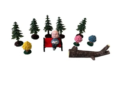 Miniature Fairy Garden Shelf Decor Lot 11 Pcs Old Man On Log Trees & Flowers - Image 1 of 4