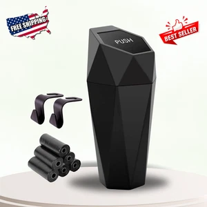 Ginsco Car Trash Can Plastic Cup Holder Mini with Lid Black +Hooks & Bags - Picture 1 of 6