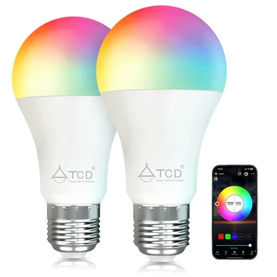 2x 9W LED A19 Light Bulbs, Smartphone App Control Edison Base 100W CFLs - Image 1 of 4