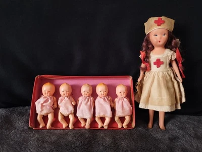 Antique Quintuplet Bisque Babies with their Nurse - Image 1 of 4