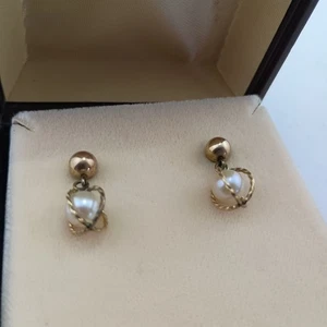 #O)Vintage Kaiserin Perlen 14Kt Gold gefüllt über Sterling Zuchtperlen Ohrringe - Bild 1 von 3