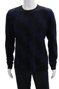 Armani Collezioni Mens Silk Cotton Chevron Long Sleeve Sweater Blue Black Size M - Picture 1 of 6