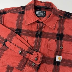 Camisa Carhartt Para Hombres Pequeña Roja a Cuadros Calce Suelto Franela Abotonada Ropa de Trabajo - Imagen 1 de 9