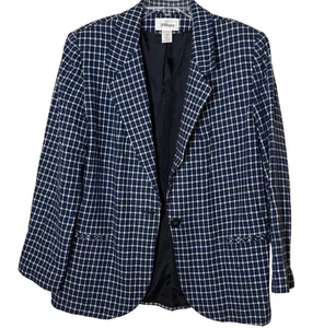 Blazer Worthington Vintage Azul Mezcla de Lana a Cuadros 14 Retro Academia Hombreras - Imagen 1 de 8