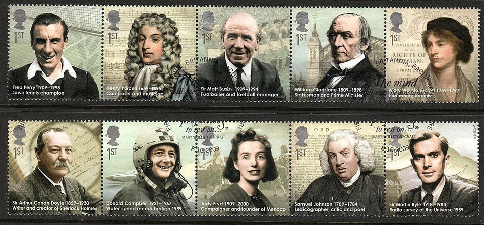 GB - 2009 - Eminent Britons - Juego como 2 tiras - Muy bien usado Foto 1 de 1