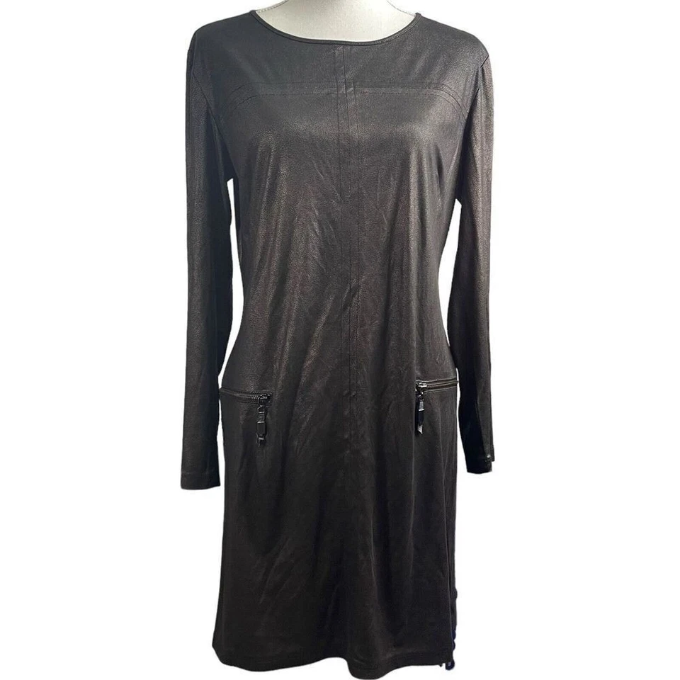 Vestido Insight New York Talla 6 Negro Imitación Cuero Manga Larga Bolsillos con Cremallera Foto 1 de 4