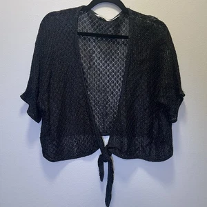 Keren Hart Lrg Lace Mesh Sweater Cardigan Black Open Knit Lightweight - Bild 1 von 9