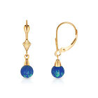 5 Mm Ball Shaped Blue Green Fire Opal Leverback Dangle Earrings 14K Yellow Gold