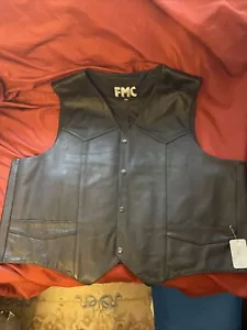 FMC Mens Motorcycle Western Style Leather Vest Size 3XL- 4XL 58 Chest New - Picture 1 of 9